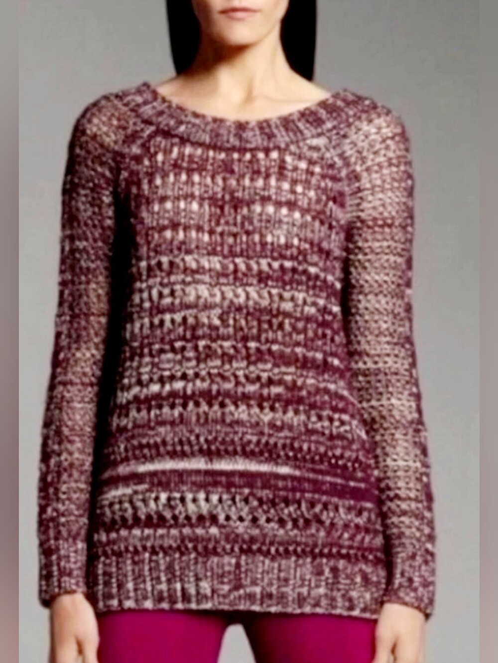 Narciso Rodriguez Design Nation Women’s Marled Wine Open Knit Sweater XS